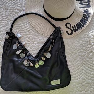 Leather Purse with Shell and Bead Details